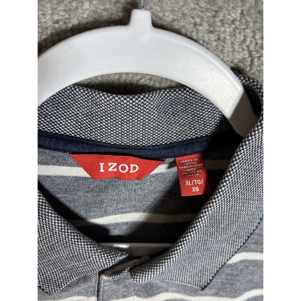 IZOD Polo Shirt Mens Size XL Gray-Blue White Striped Cotton Short Sleeve - Picture 3 of 6